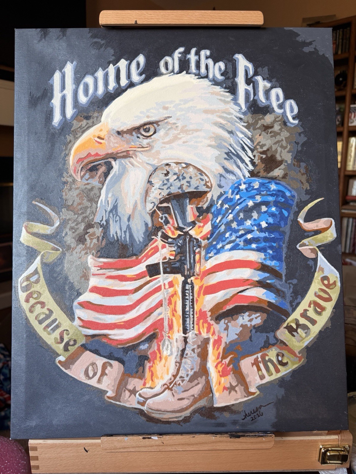 Original Eagle American Flag 250th BDay Acrylic Painting Signed by Theresa 2026
