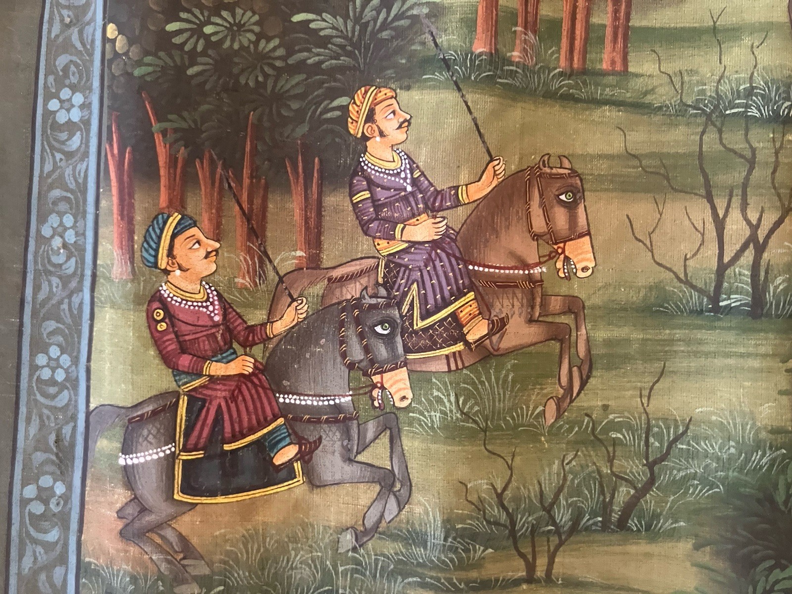 Rajasthani mughal painting on silk like material. Rare!!
