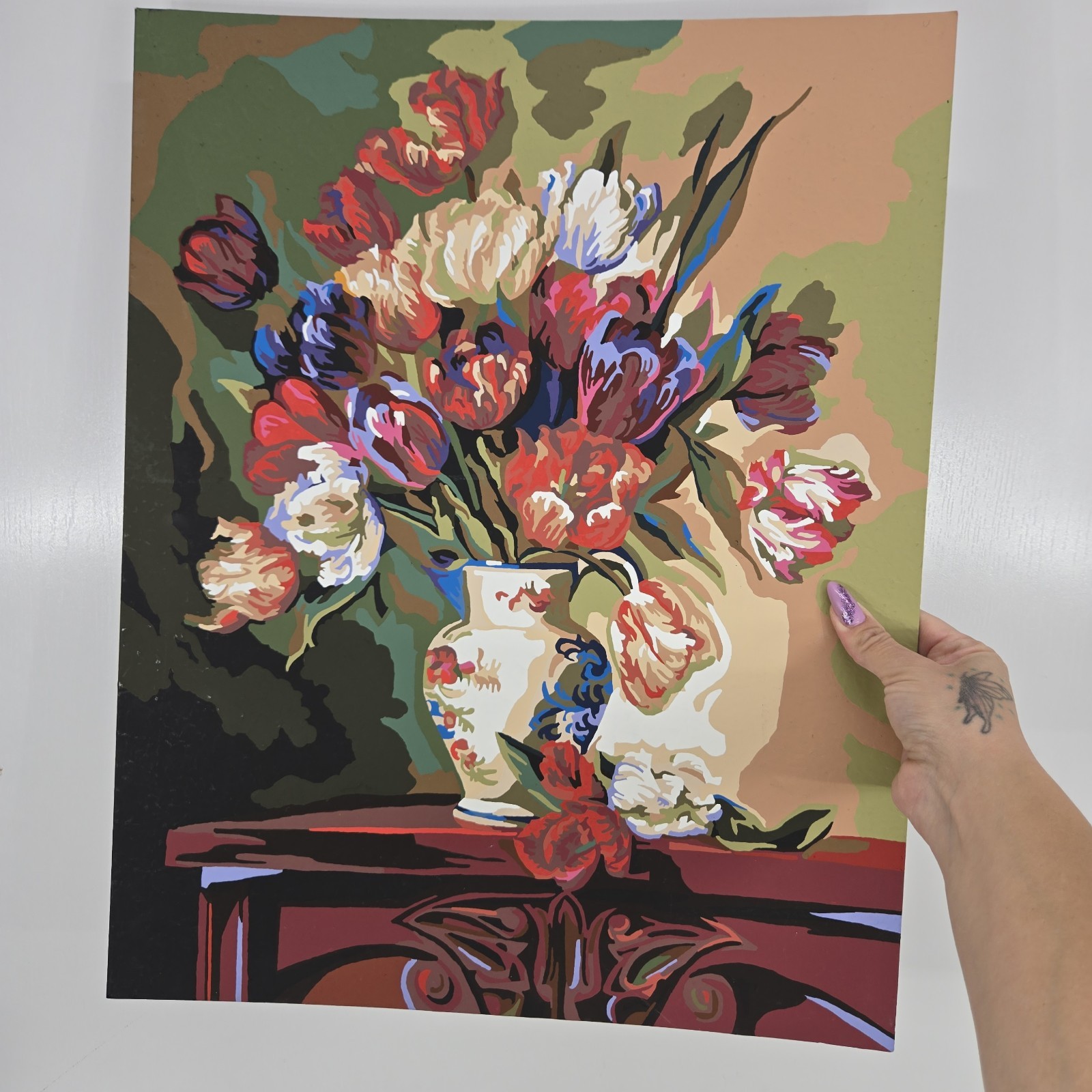 Tulips On Parade Finished Acrylic Painting Paint By Number 16×20 Still Life