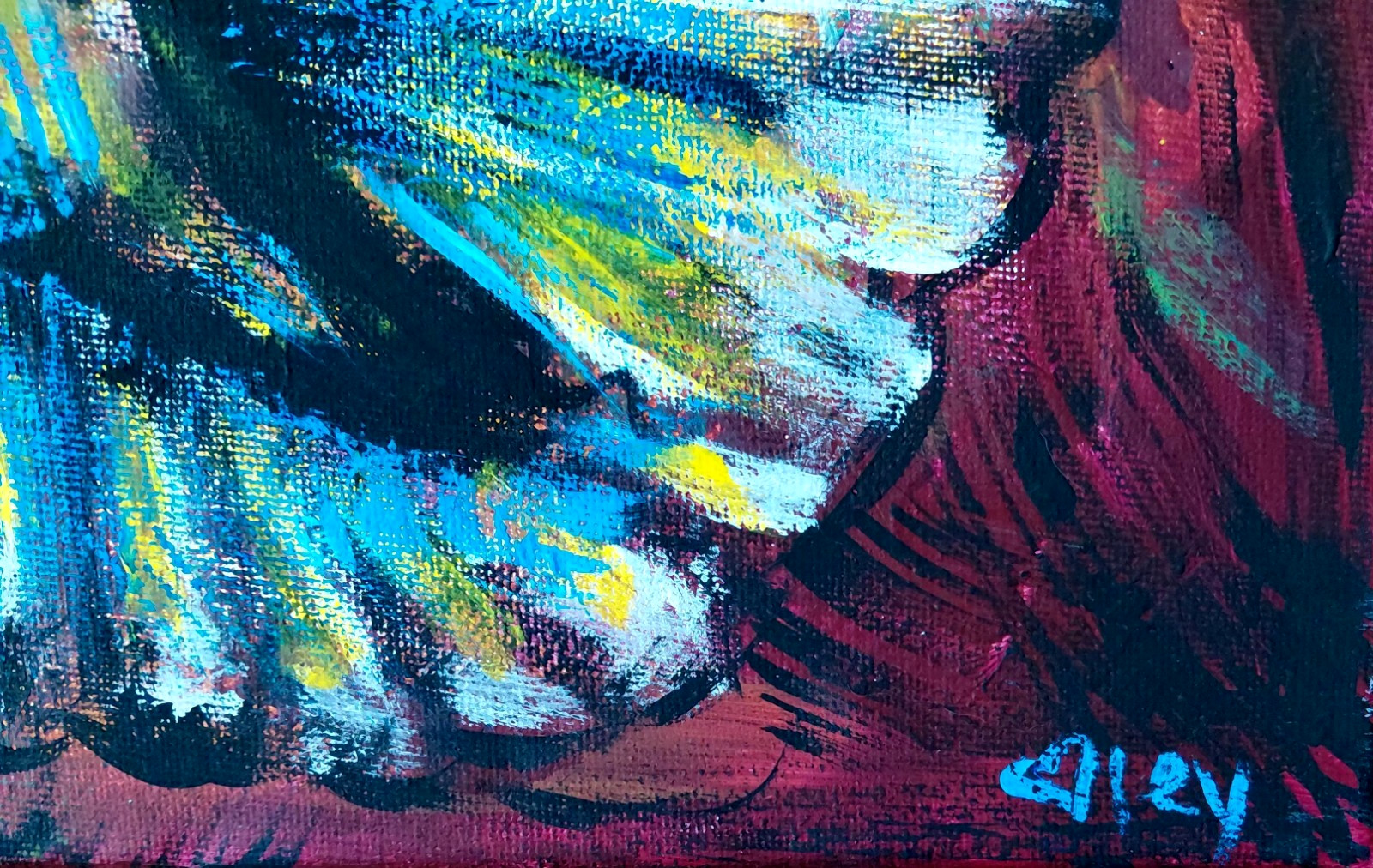 Abstract Bird Painting Expressive Wings in Flight Acrylic on Canvas Blue Green
