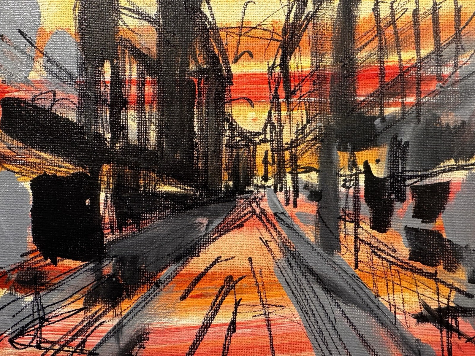 SAMATOWIC Original Abstract Sunset Street 8×10 Handmade Signed Fine Art 284