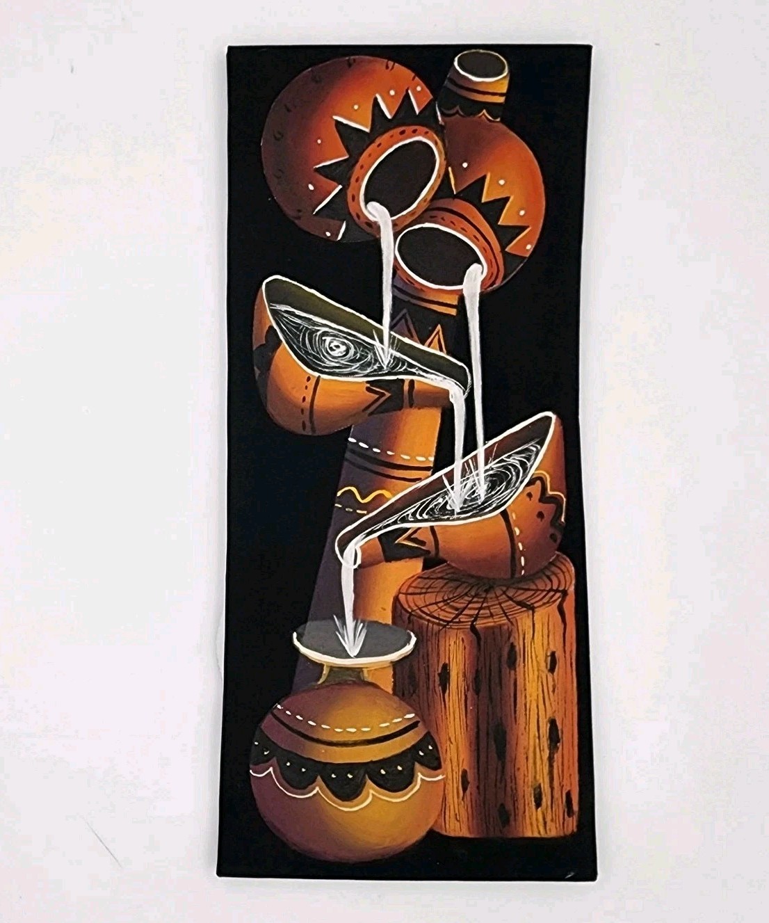 African Tribal Art Painting Calabash Gourds Pouring Water Handmade Canvas 12×25