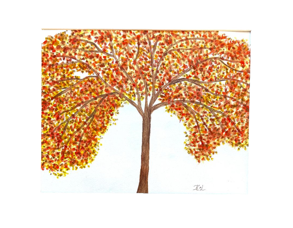 PAINTING WATERCOLOR 11X14 DOUBLE MAT 16X20 FOREST TREE AUTUMN LANDSCAPE ORIGINAL