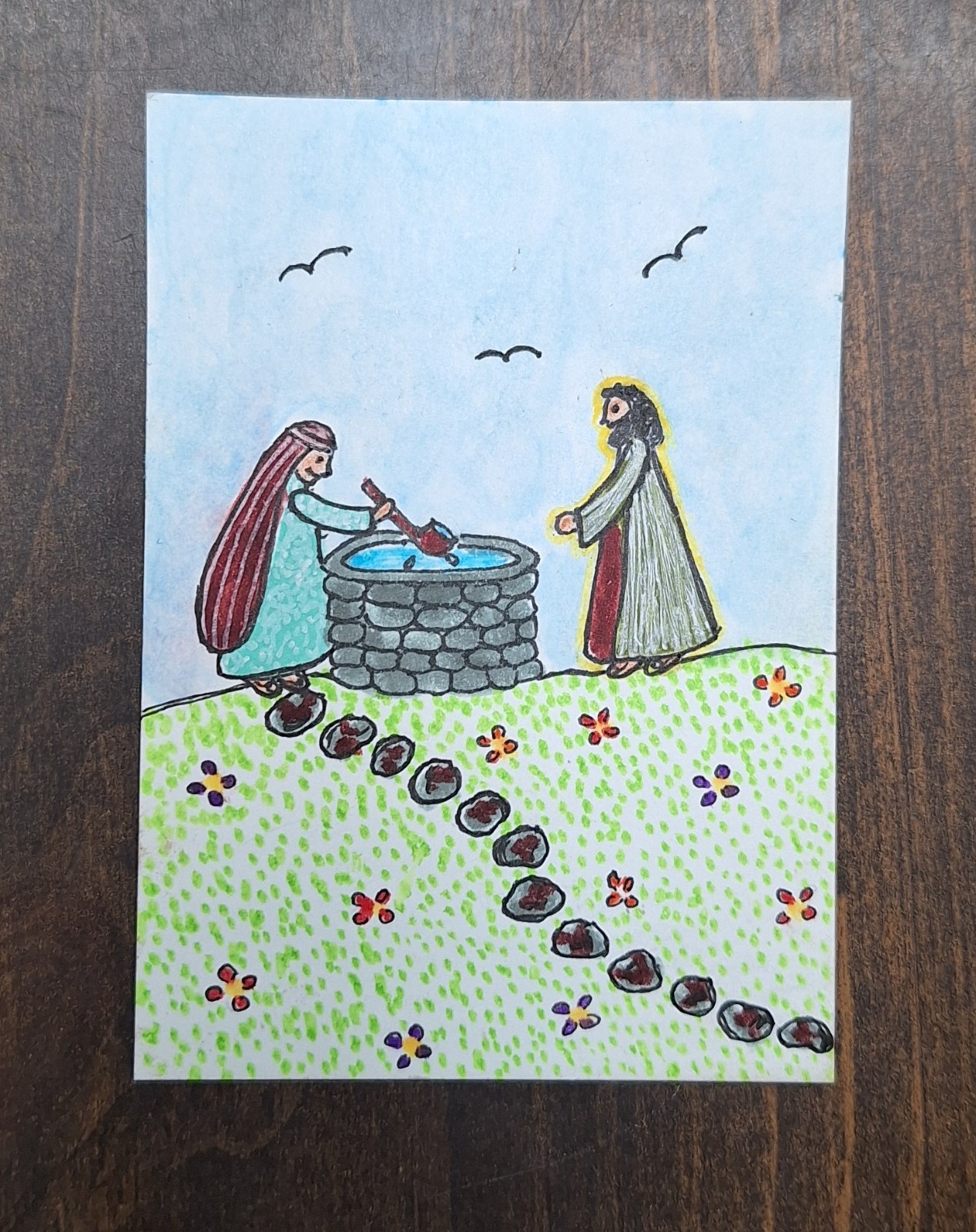 ACEO Original Jesus Bible Story Cartoon Watercolor Painting by Sandrajean Smith
