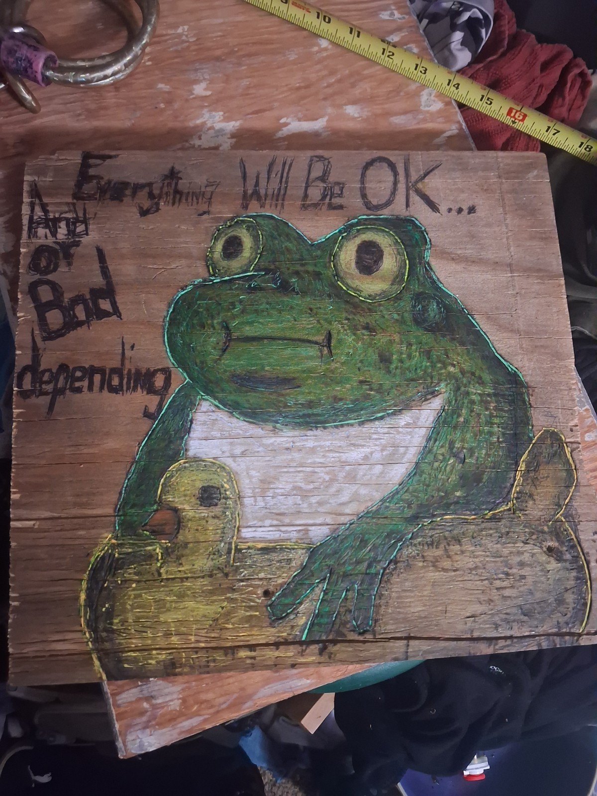 Wood Burning With Acrylic And Blacklight Reactive Highlights.