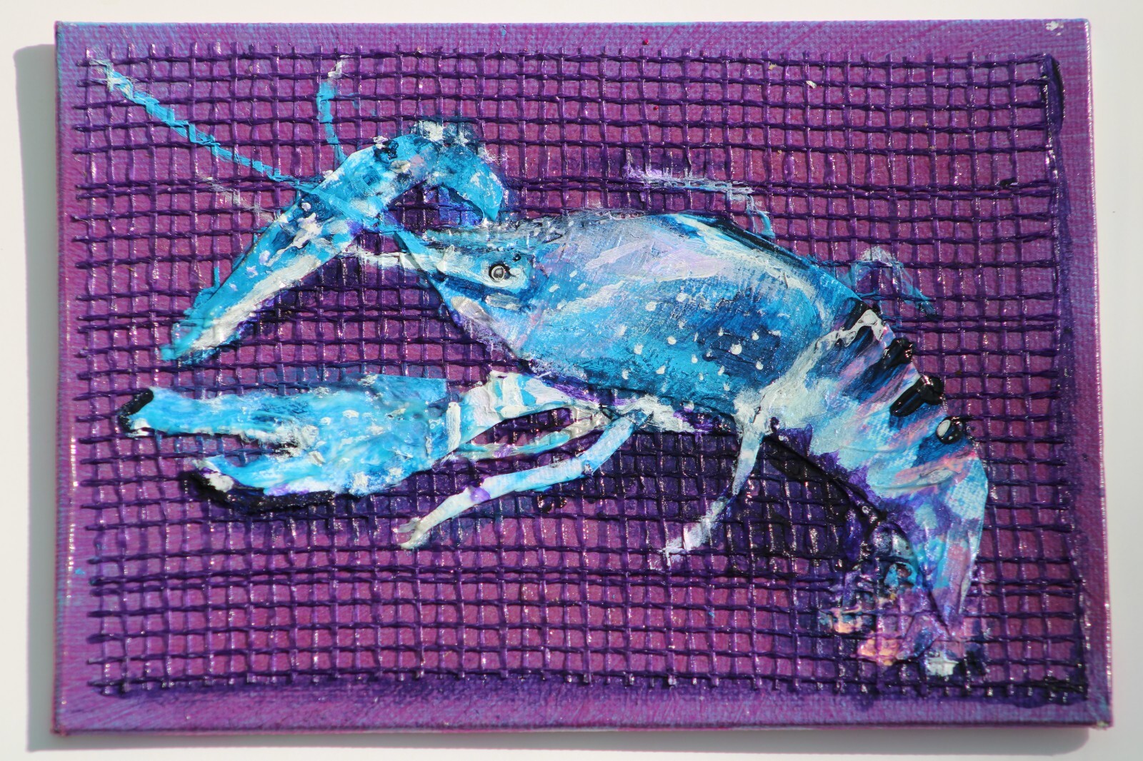 5×7 Mixed Media Painting «Blue Crawfish 3» by Vincent Kreamer