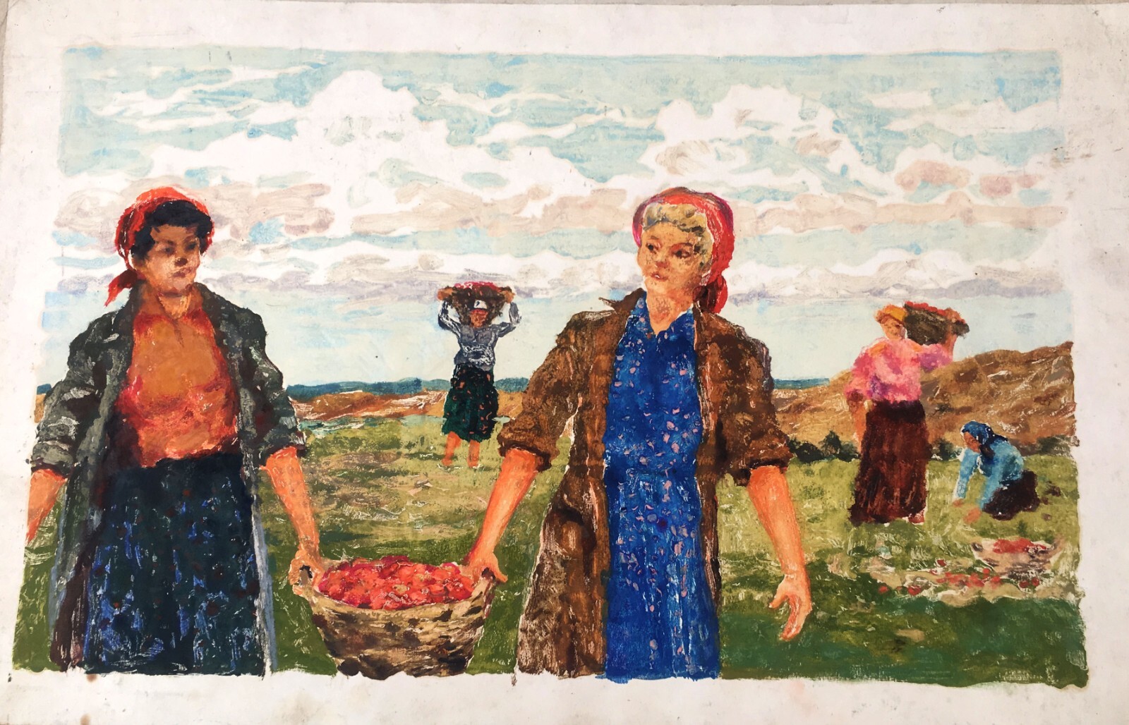 Watercolor Painting Unframed Harvesting Cherkas A Signed Artwork Home Decor n458