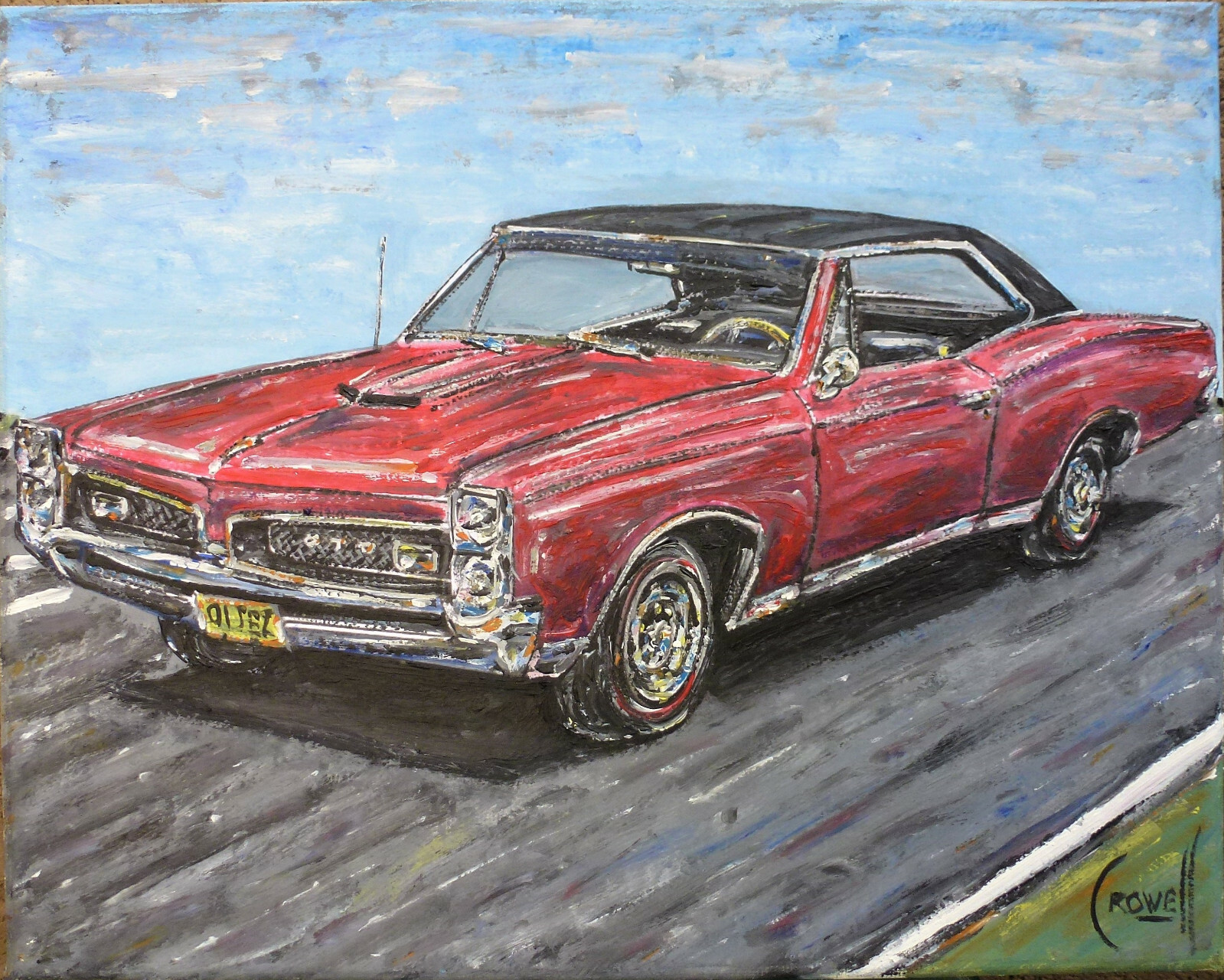 1967 PONTIAC GTO 8×10 canvas painting classic car art original signed CROWELL