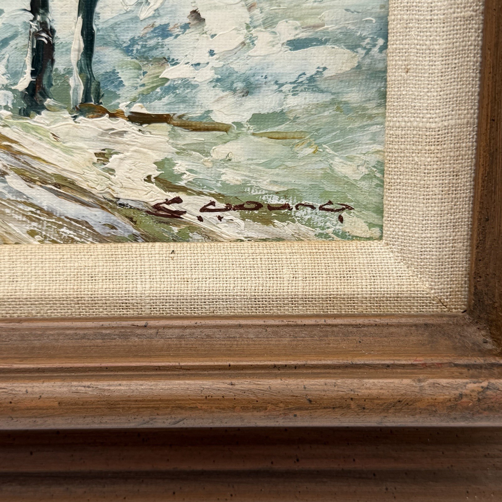 Original Signed Oil Painting Winter Village Snow Scene Impasto Landscape Framed