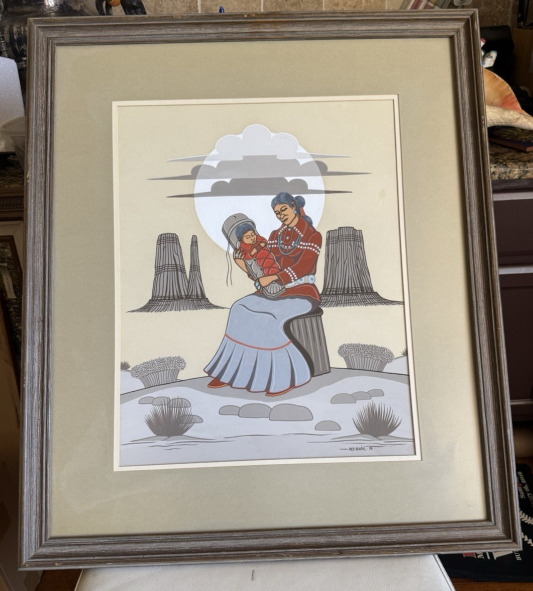 Fred Beaver (Native American, US) – wonderful original painting of Indian mother