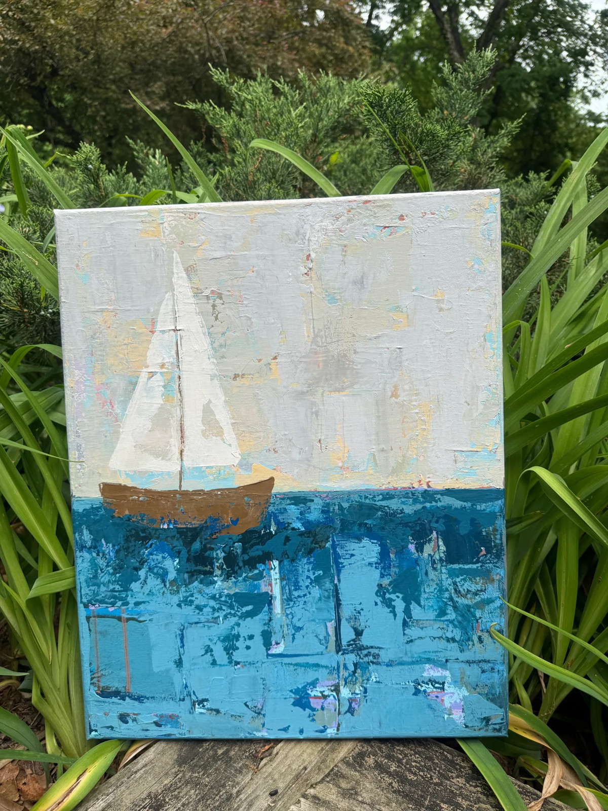 Sailboat Abstract Original Acrylic Painting on Stretched Canvas Textured Art