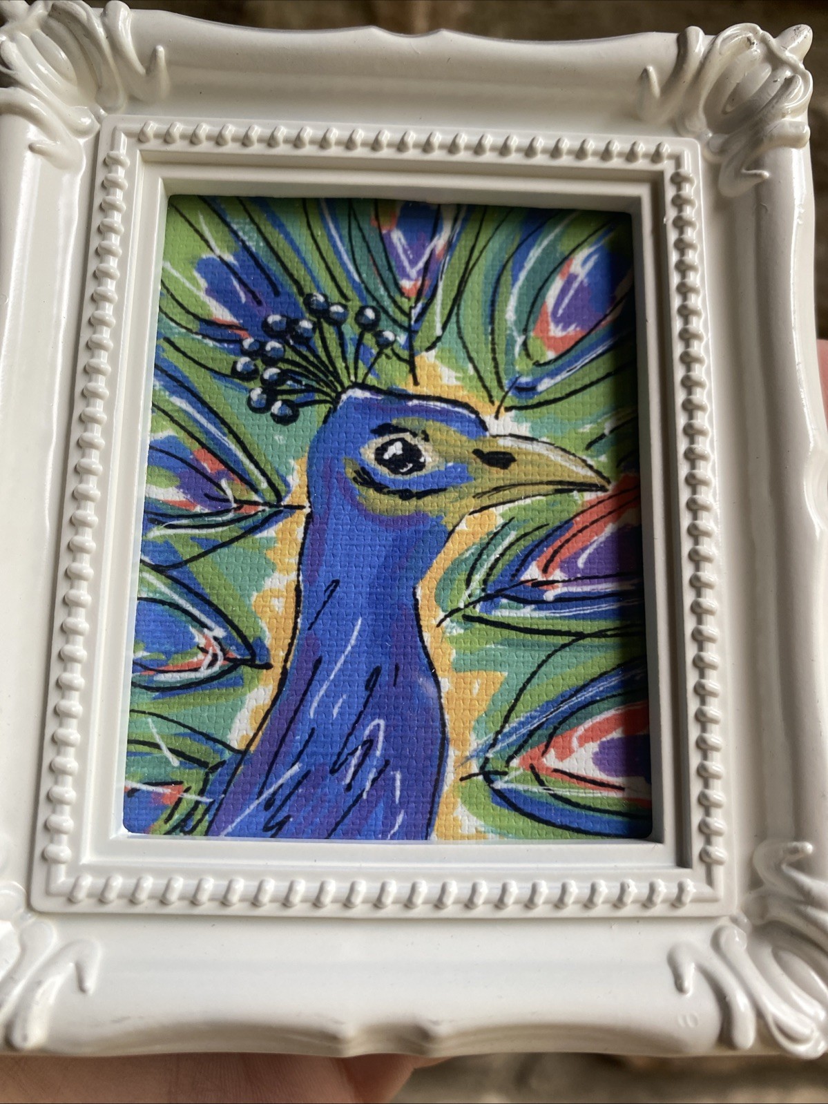 PRINT Peacock 🦚 Farm Animals Cute,funny, Painting,framed,miniature,small,mini