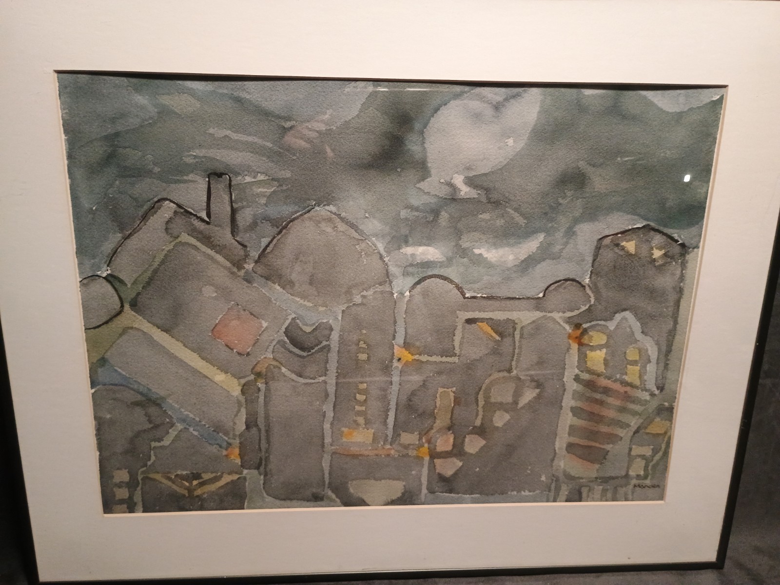 «Blackout» Framed/Matted/Signed Original Watercolor Landscape Herbert Mander