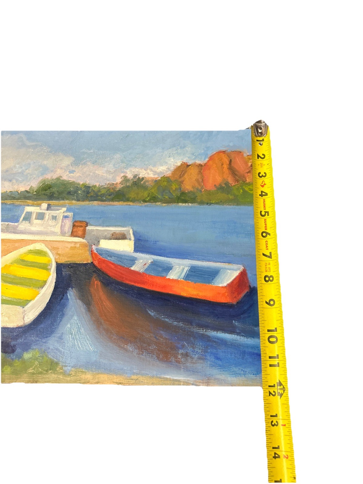 Oil impasto original painting on canvas size 16×12 inches Boats in the bay