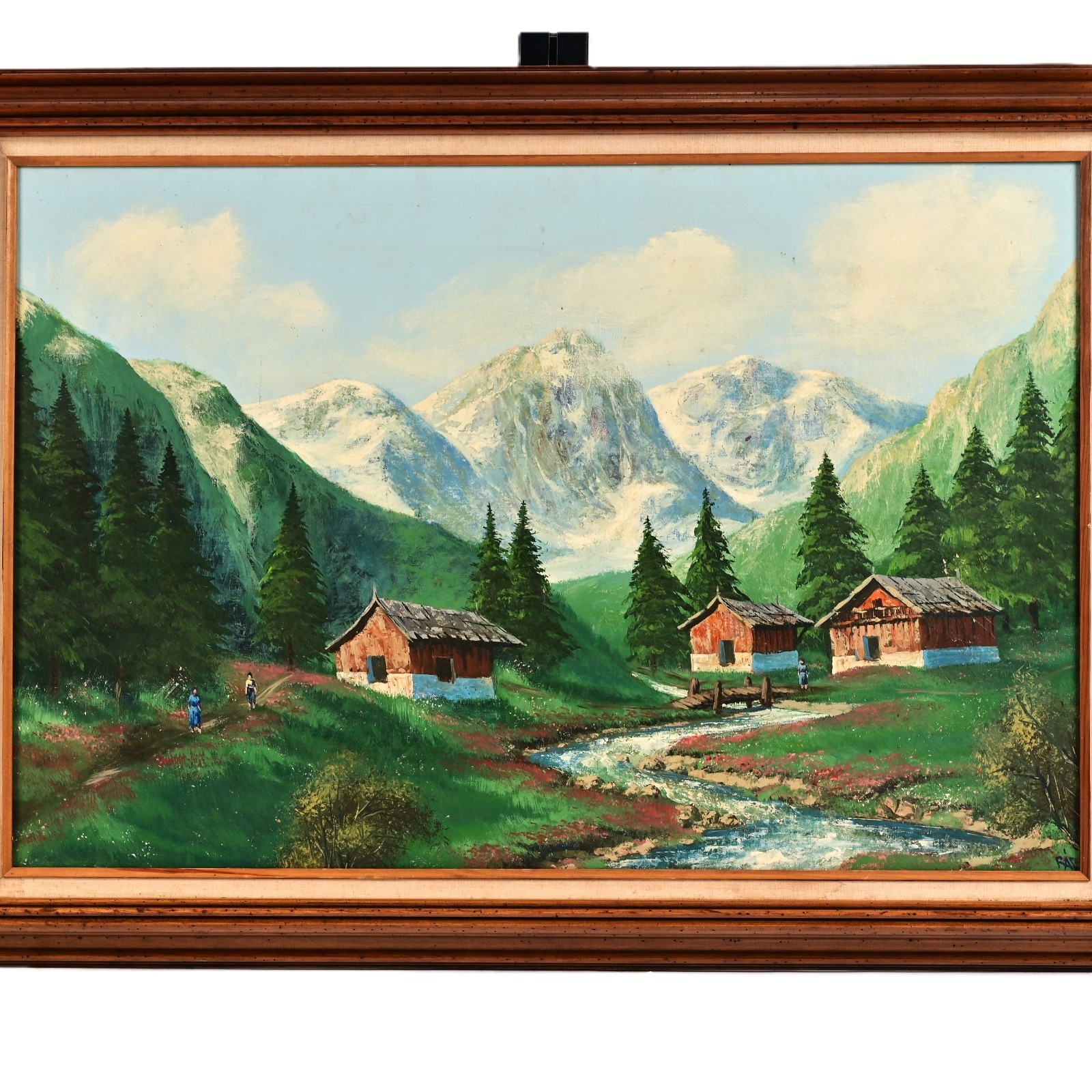 FAIG Original Vintage Signed Figurative Mountain Lake Landscape Oil Painting