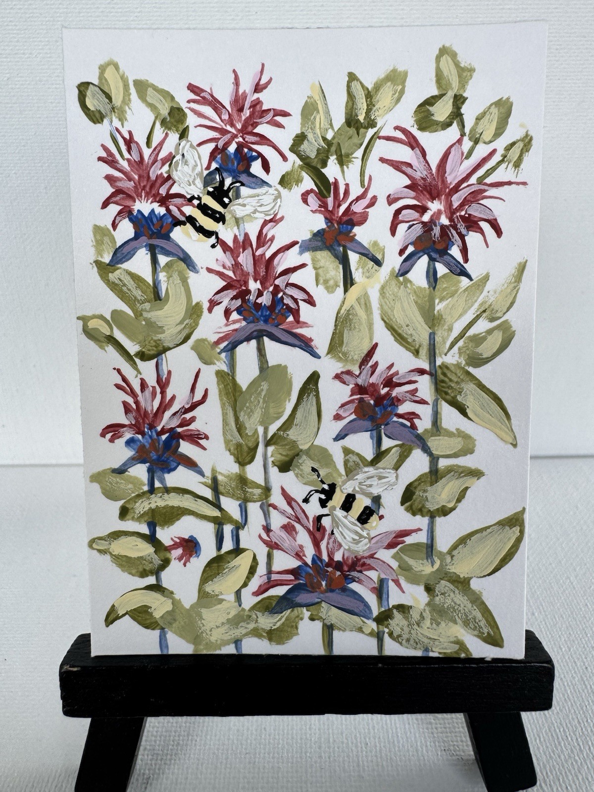 ACEO Original Bumblebee & Bee Balm 2.5 x 3.5 Miniature Painting