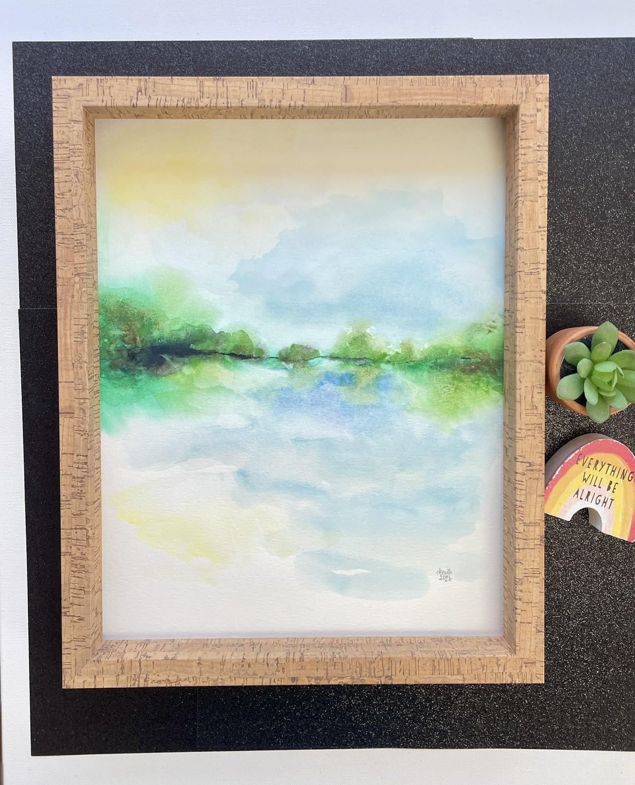 Original Watercolor Abstract, Unframed & Unique 11×14, Yellow, Green, Blue