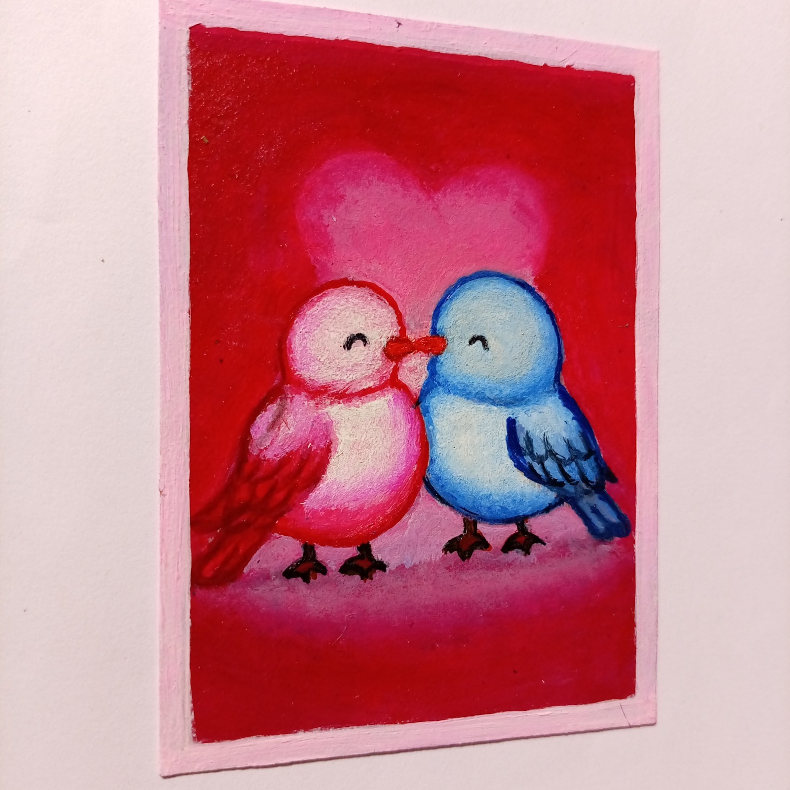 Original Acrylic ACEO Love Birds Painting Handpainted Art card