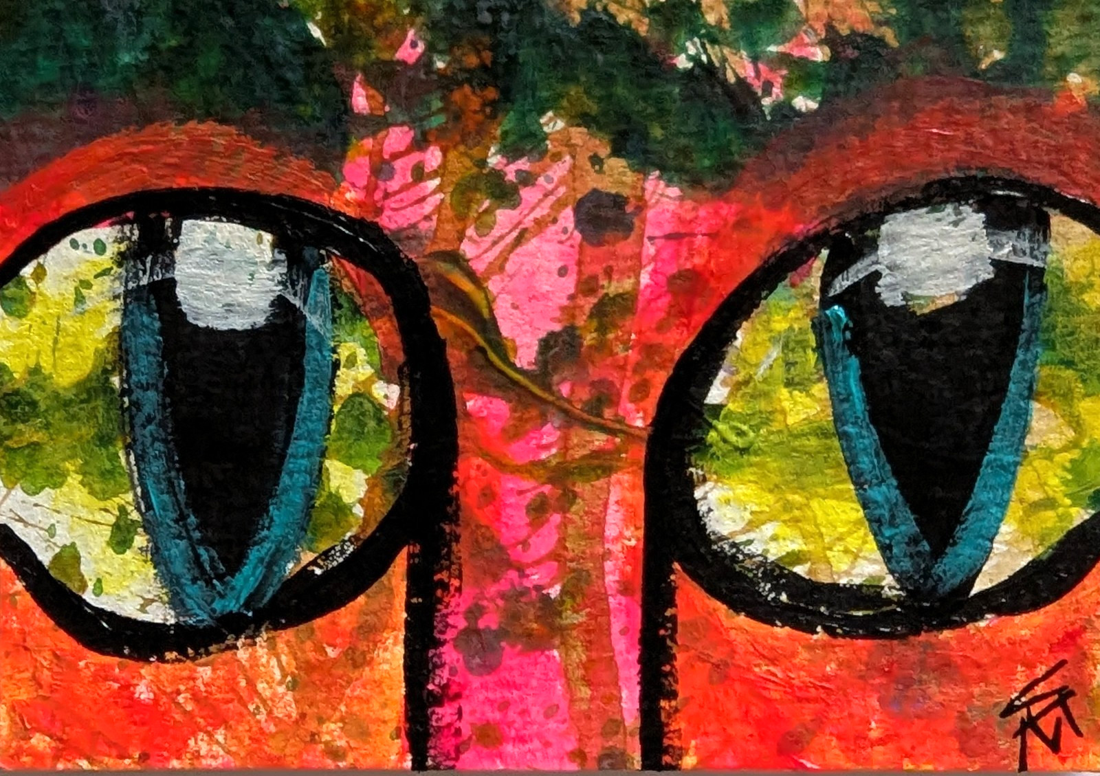 Original ACEO Cat Painting Collectible Modern Kitten Art Card Samantha McLean