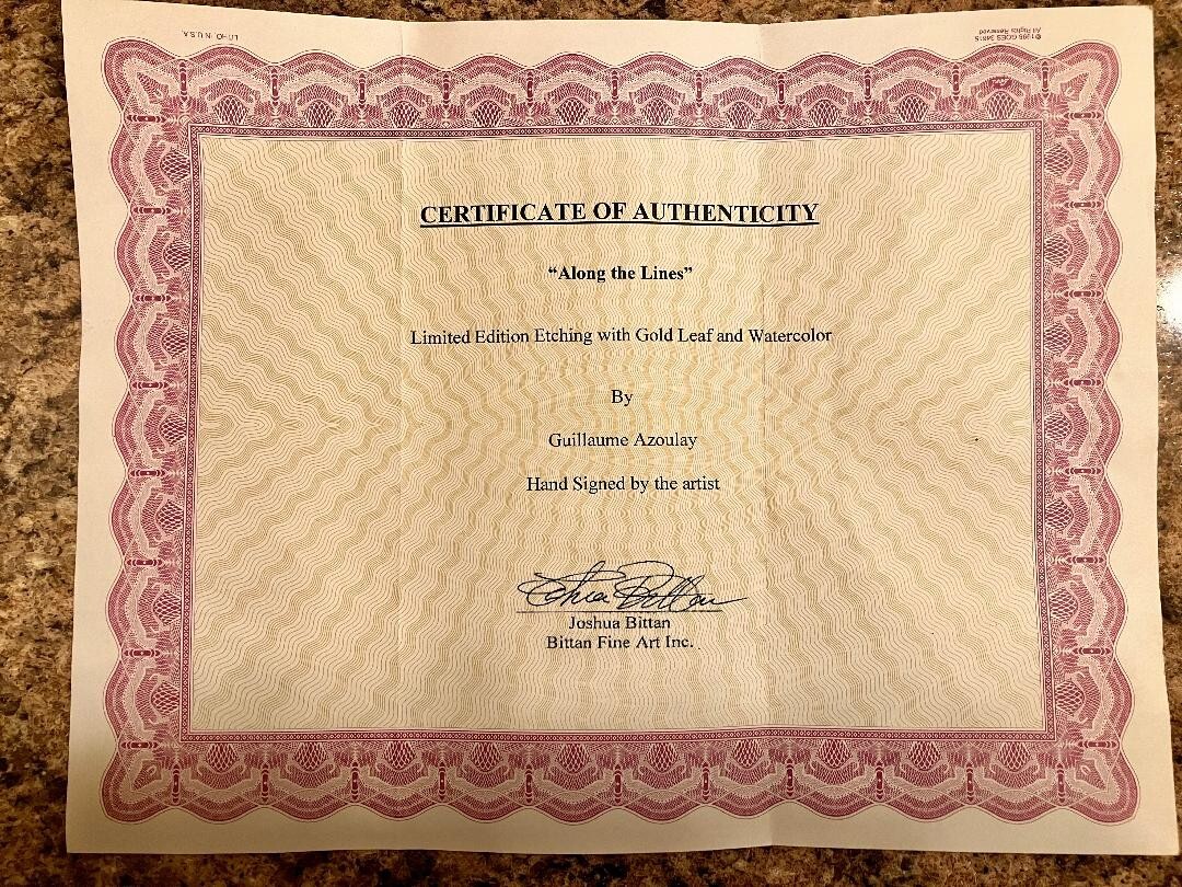 ETCHING («ALONG THE LINES») WITH GOLD LEAF AND WATERCOLOR SIGNED BY AZOULAY 3/5
