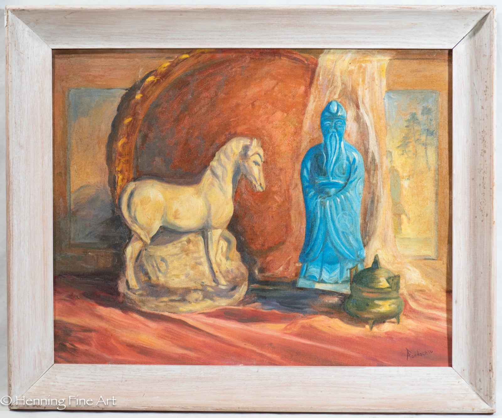 Mid Century Oil Painting Impressionist Still Life Asian Arts A Fondacaro 20×24″