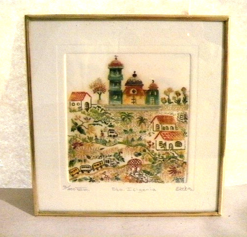 MINIATURE PAINTING OF SANTA IFIGENIA SANTIAGO CUBA BY DOMINGO BLOCK 5″ IN BRASS