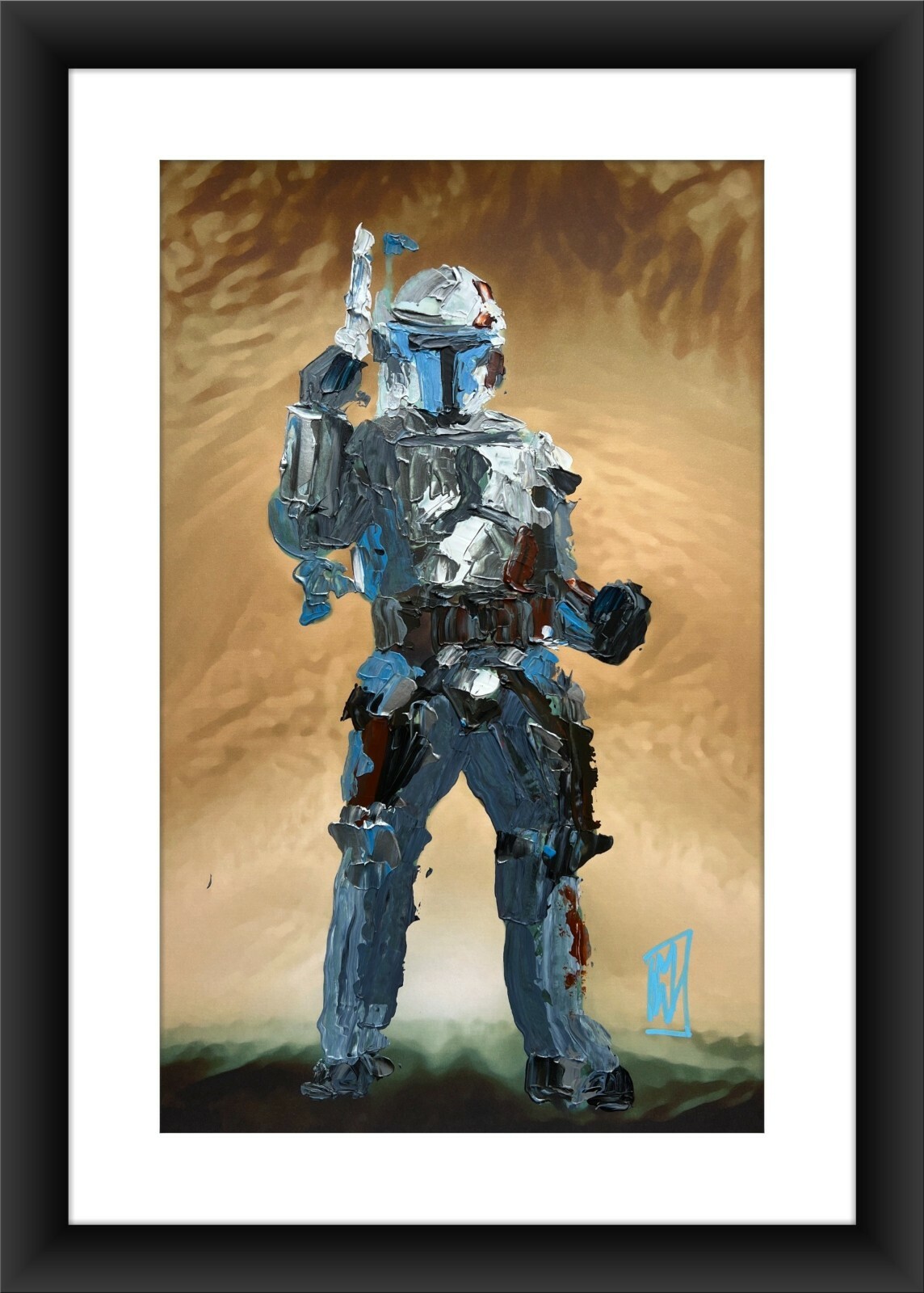 ORIGINAL Abstract Mandolorian Jango Fett Palette Knife Star Wars Art Painting