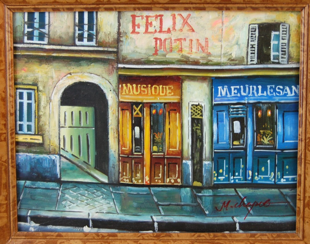 Vtg 80 Original Signed Mariel Chapot French Paris Street Scene Oil Painting 10X8