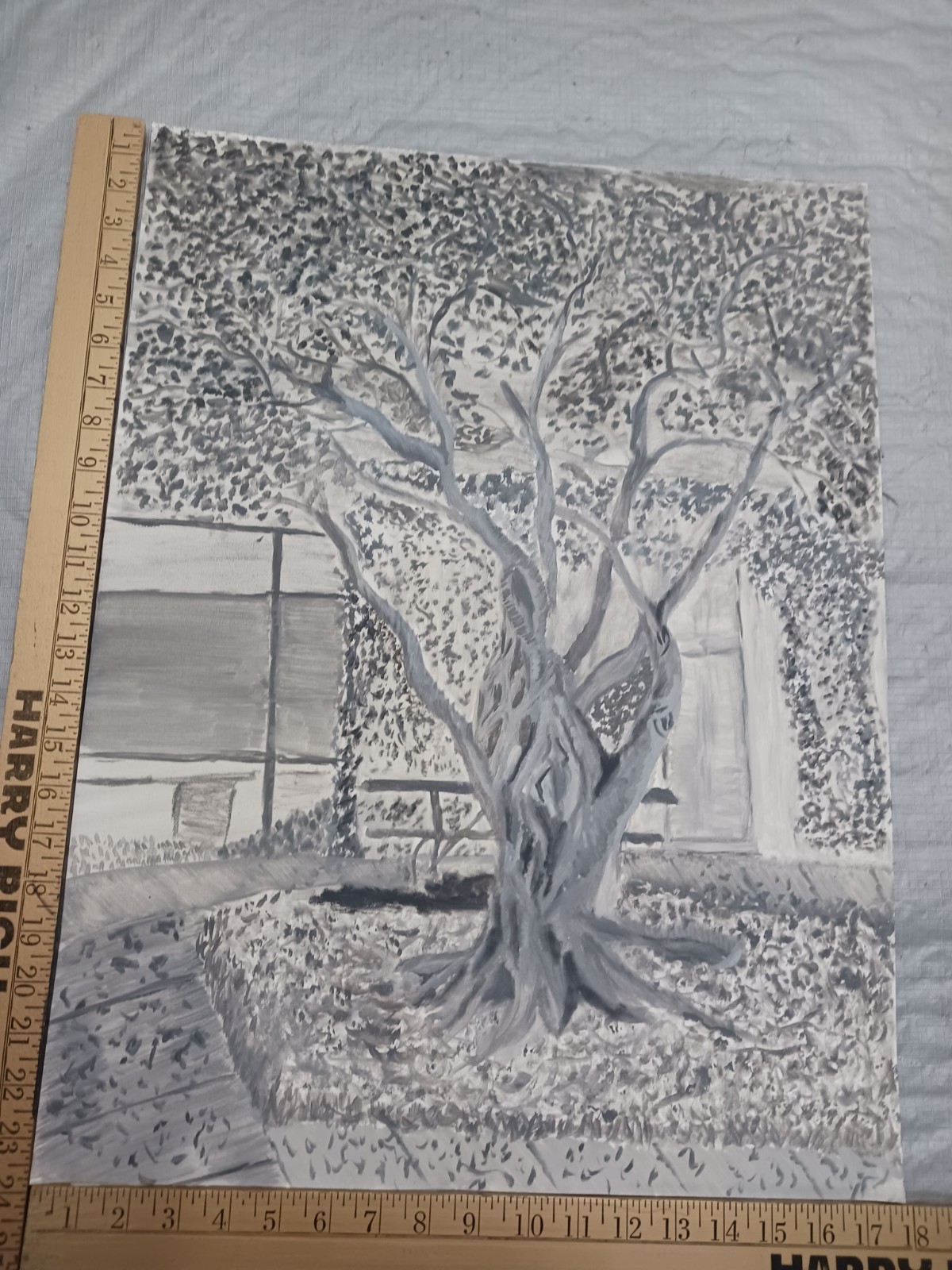 Original Oil Painting Tree Abstract Black And White 24″ X 18″