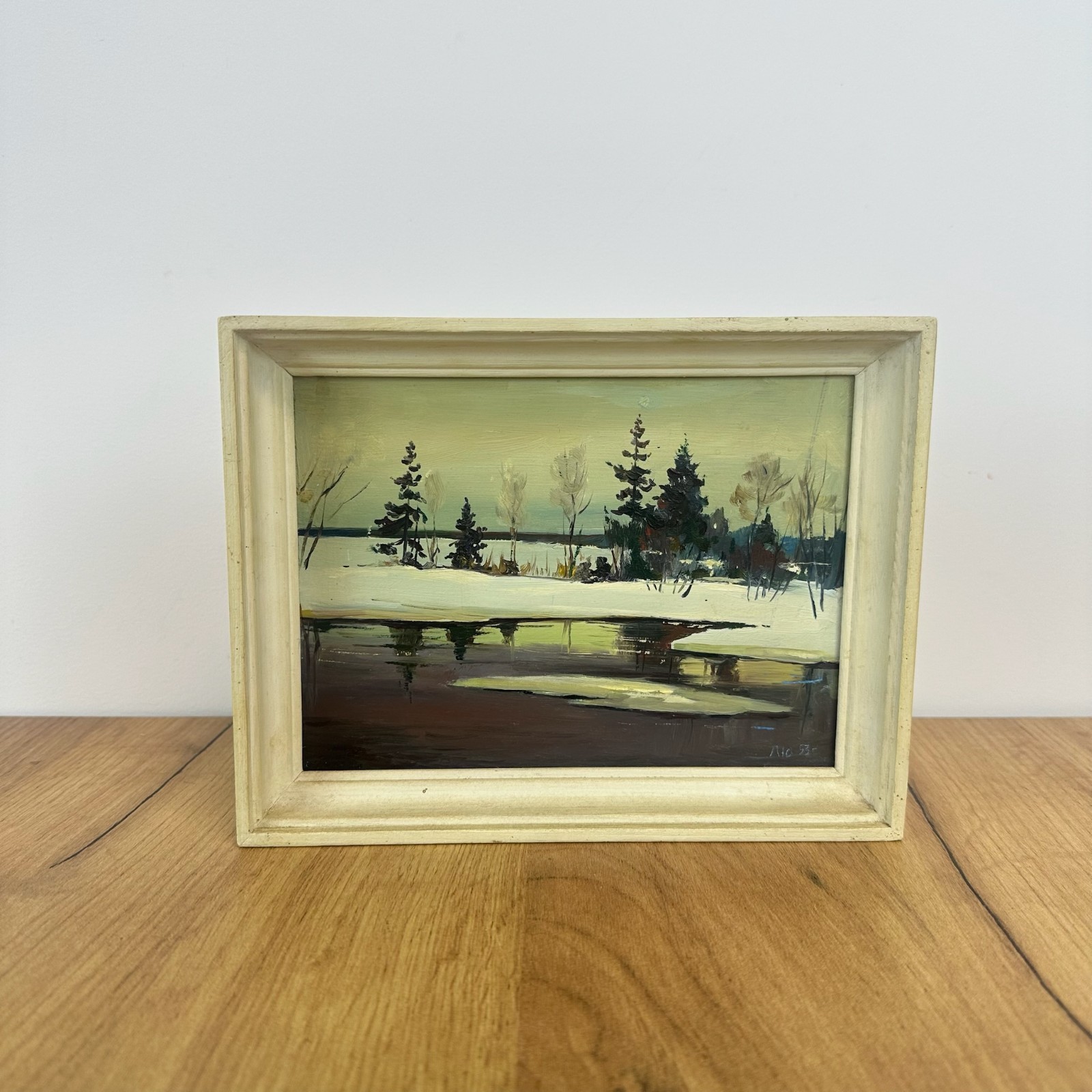 Soviet watercolor painting, USSR, landscape, lake, forest. Author’s signature.