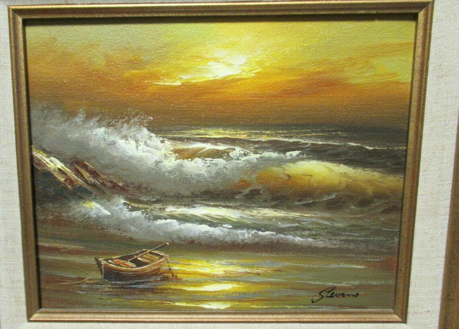 STEVENS SMALL OIL ON BOARD SEASCAPE OCEAN PAINTING