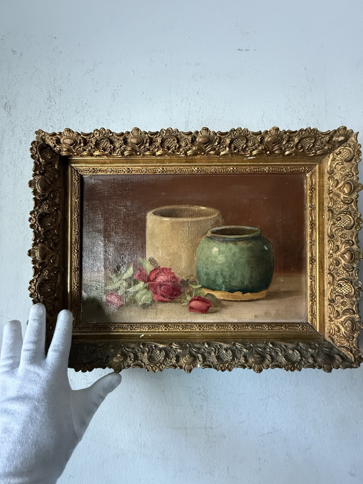 ELEGANT ANTIQUE 19TH CENTURY STILL LIFE REALISM OIL PAINTING OLD VINTAGE ROSES