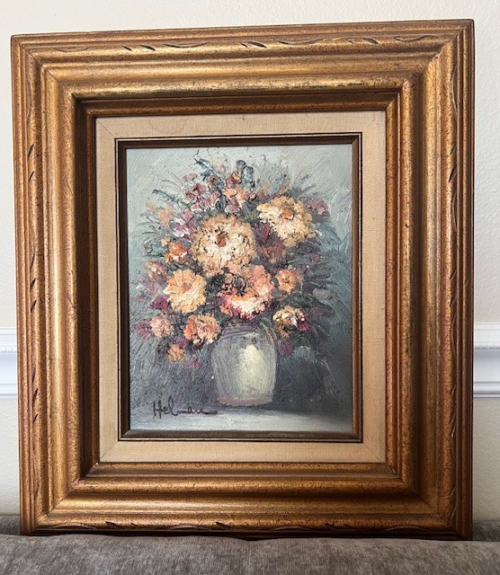 Robert Helman Vintage Oil Painting Chrysanthemum Flower Bouquet In Vase 15’/17′