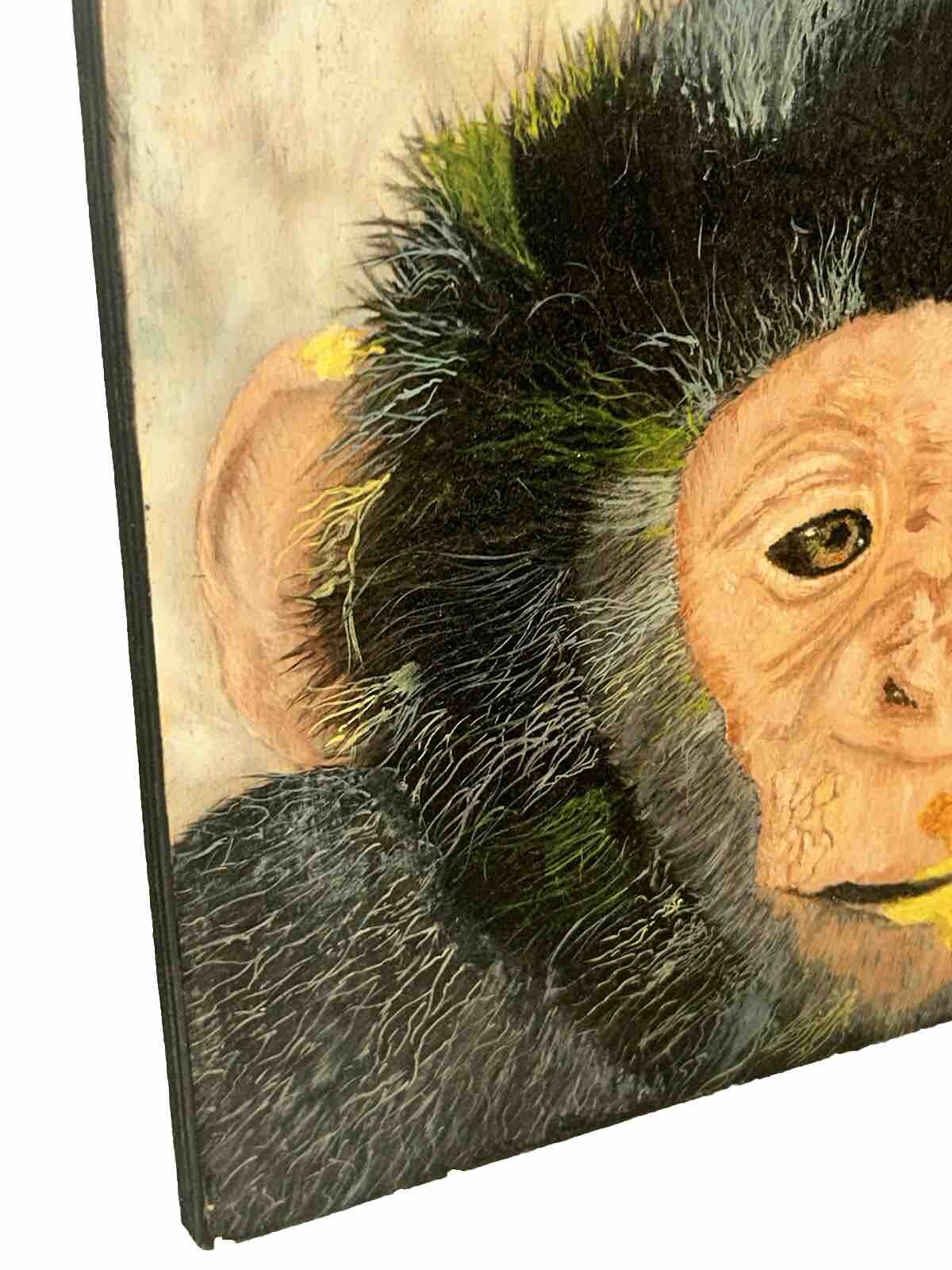 2014 The Wildlife Art Of Sharon Rule Monkey Chimpanzee 8”x10” Oil Board Africa