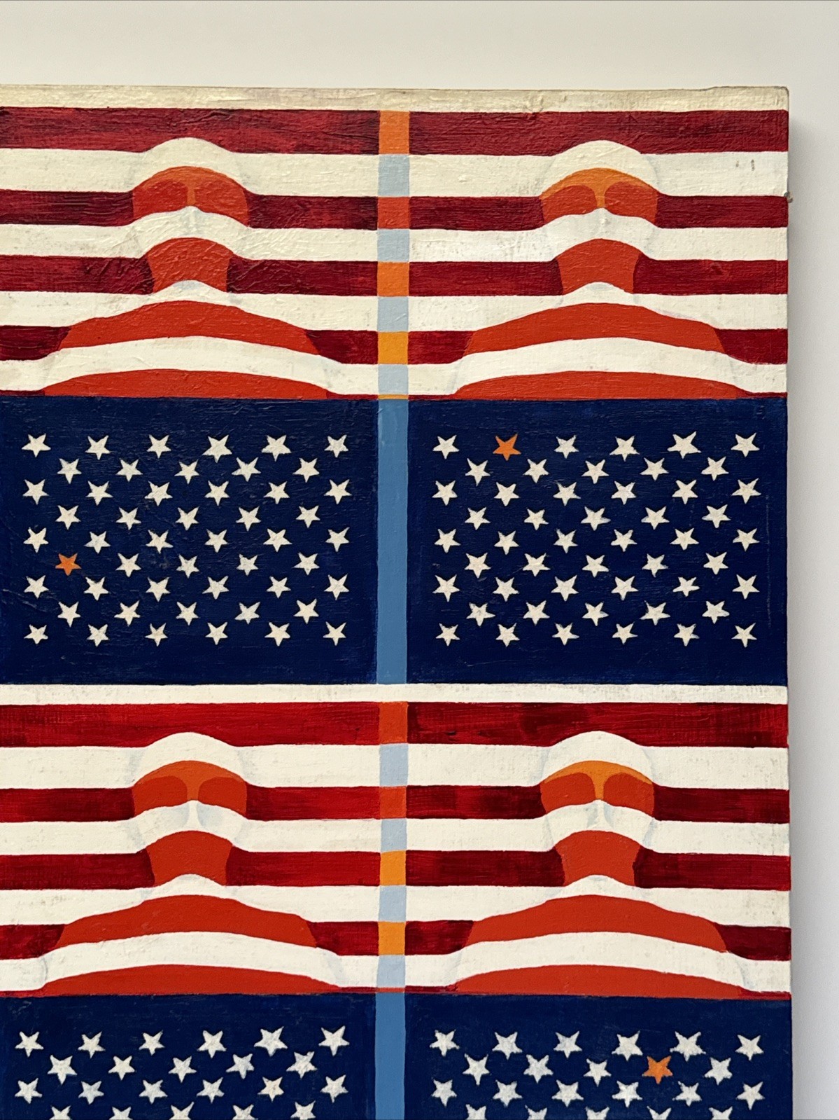 Vintage Abstract Painting Expressionism American Flag Soldier Pop Op Large