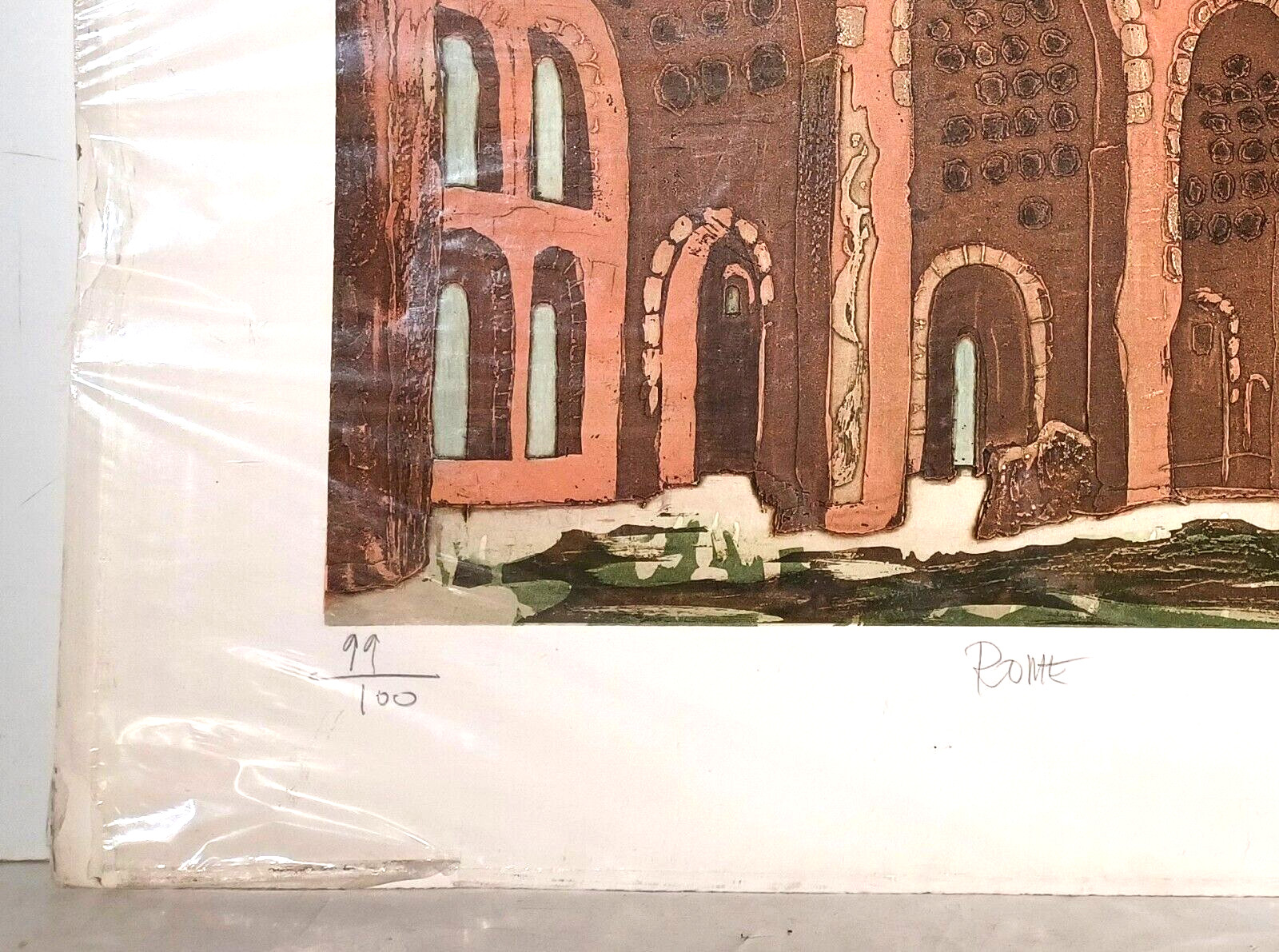 1970 FRENCH JJ REGAL PENCIL Sd HAND COLORED LE ETCHING RUINS of ANCIENT ‘ROME’