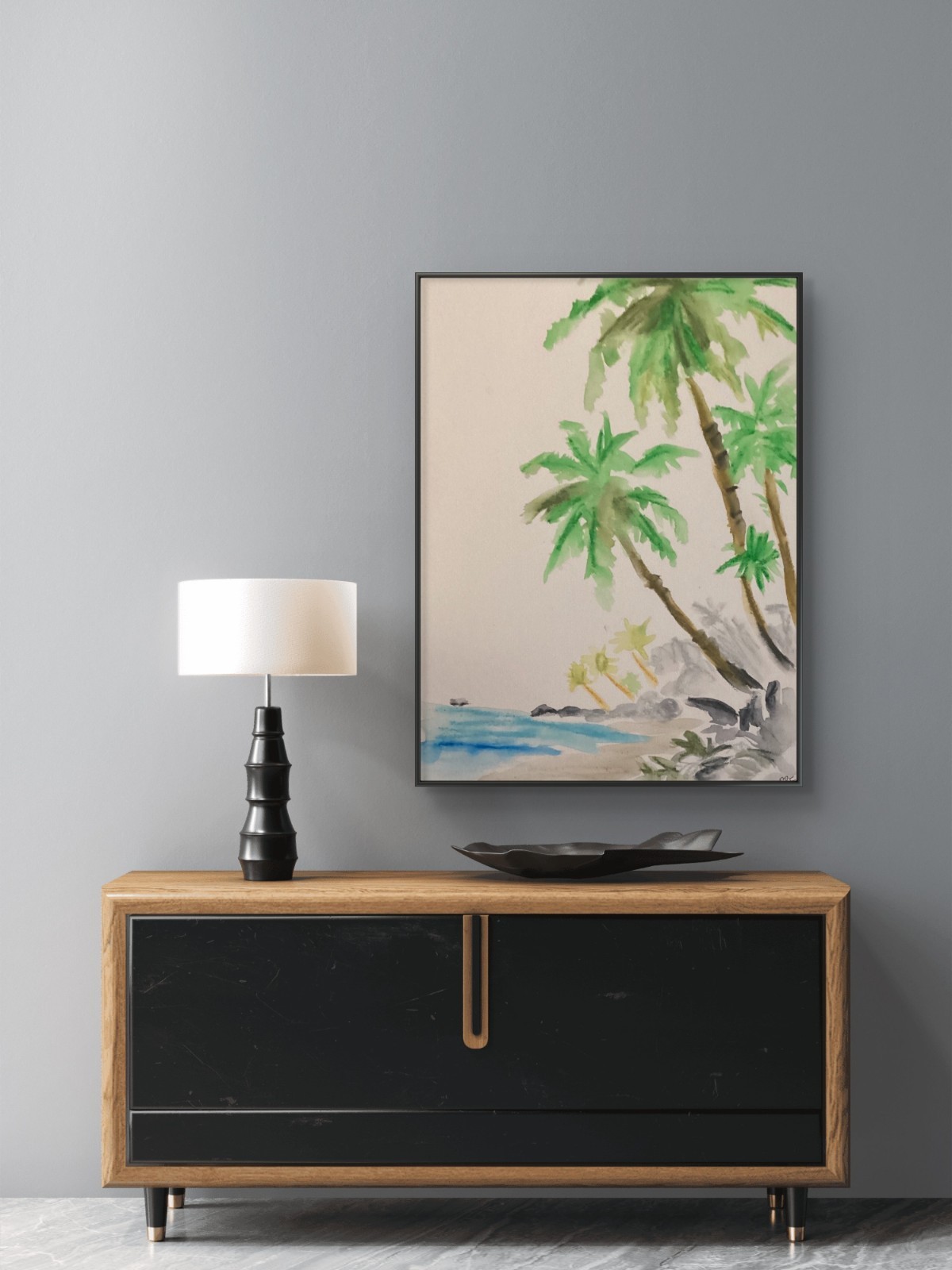 Original Palm Trees Ocean Seascape Abstract Modern Art 11x 14 Canvas Panel