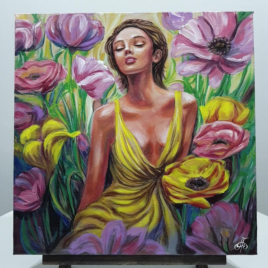 Ukraine Artist Original Acrylic Painting Woman Canvas Signed Wall Art Decor Gift