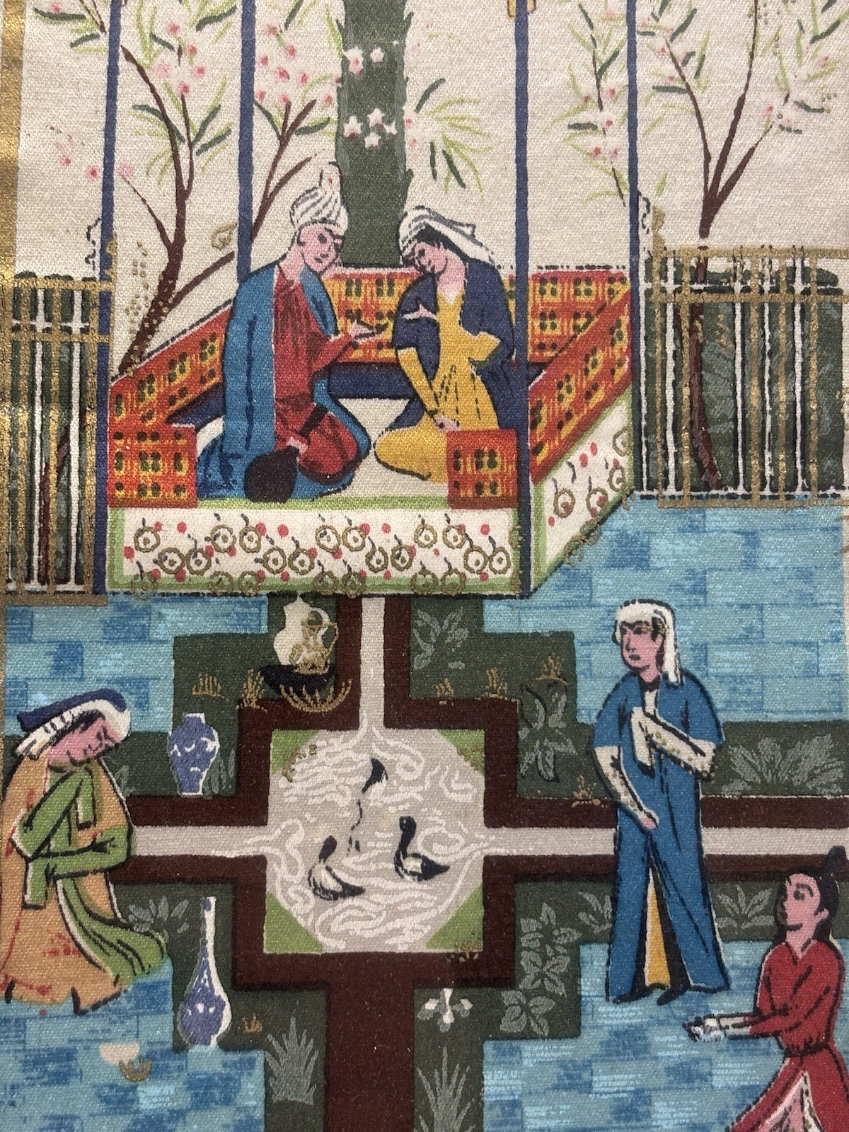 Vintage Mughal Framed Silk 3-Panel Painting, Rare Cultural Fine Art Decor Gifts