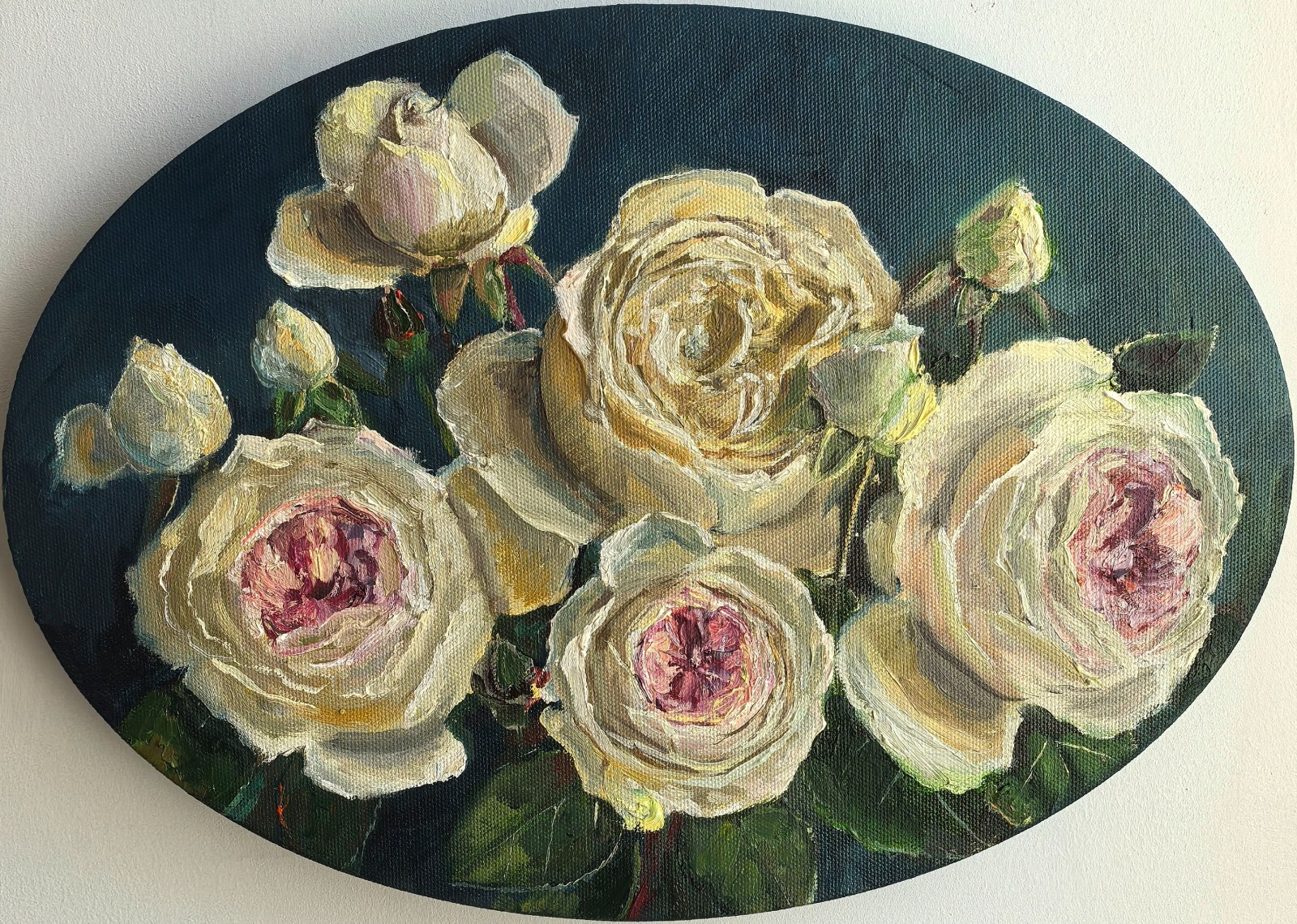 Coral pink roses bouquet oil painting original still life