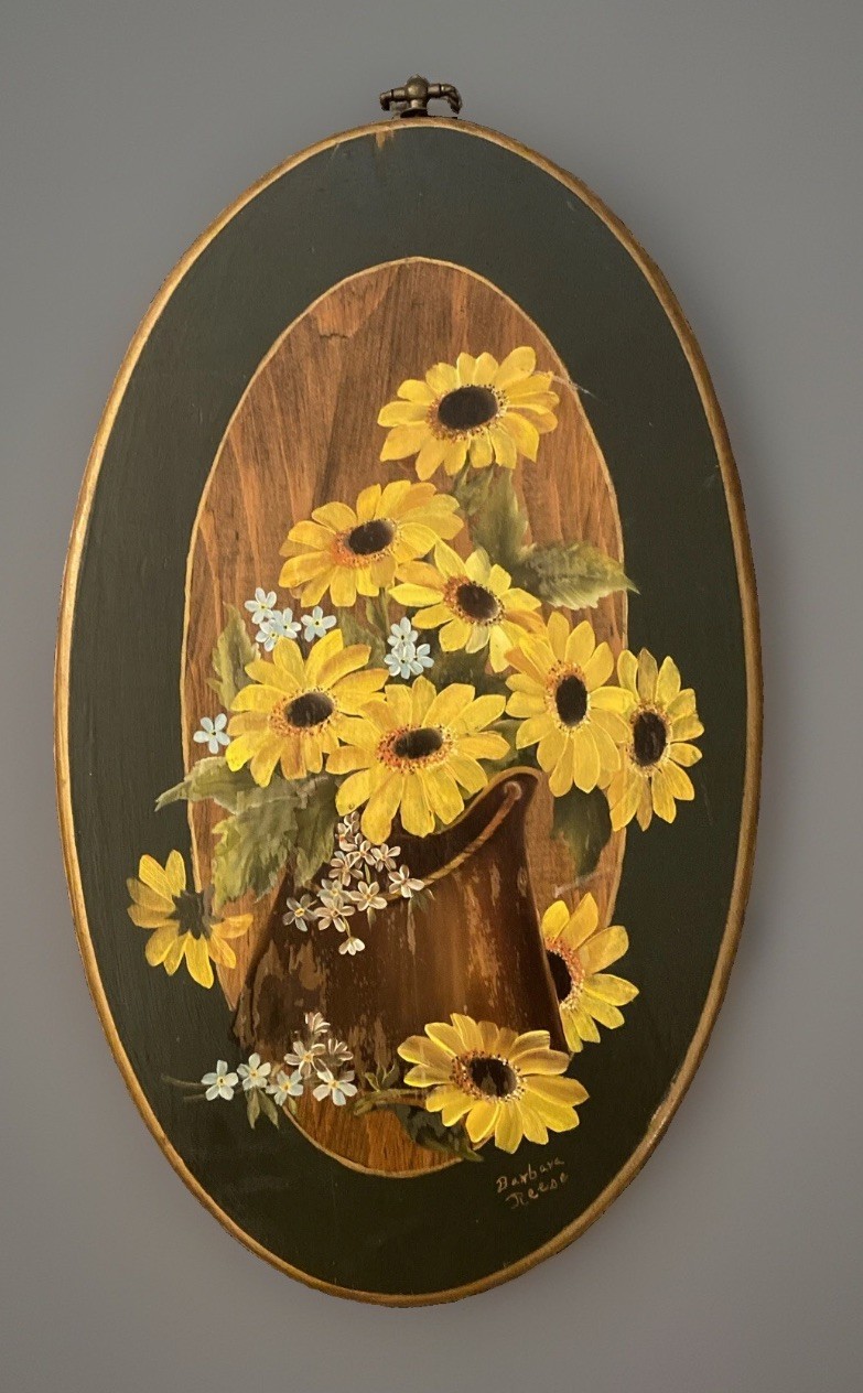 Vintage Floral Daisy Poppy Flower Ornate Gold Oval Frame Artist Signed Free Ship