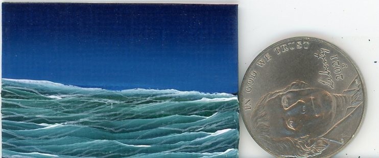 ORIGINAL 1×1.5 Acrylic Dollhouse Painting Choppy Waves Miniature Sea HYMES