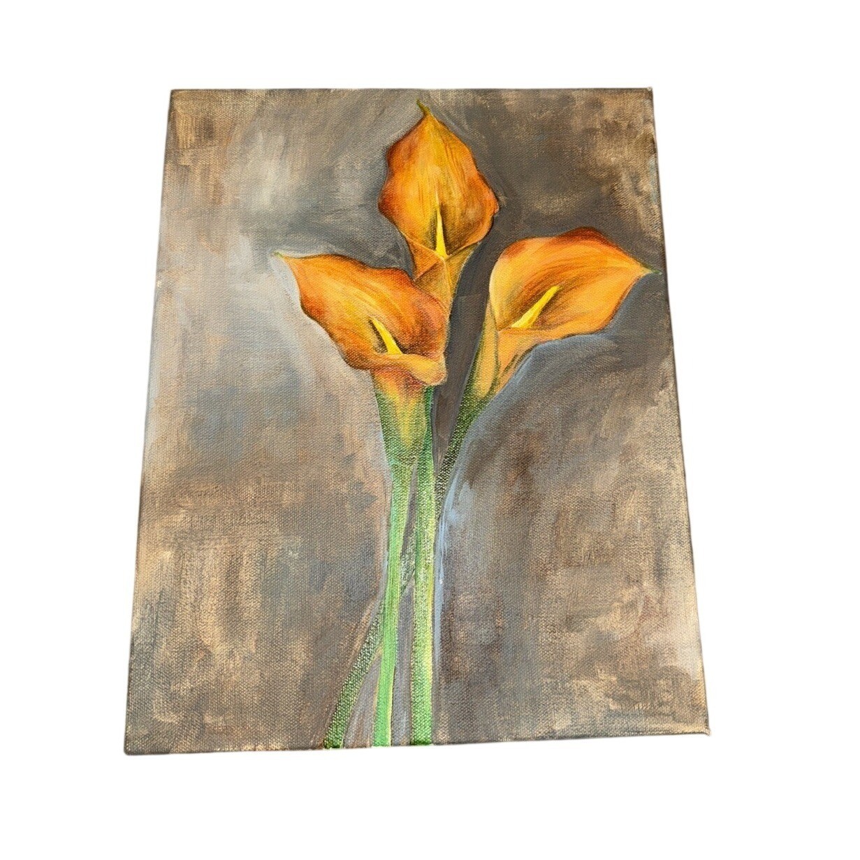 Original Canvas Painting Three Orange Calla Lilies Floral Art Home Decor