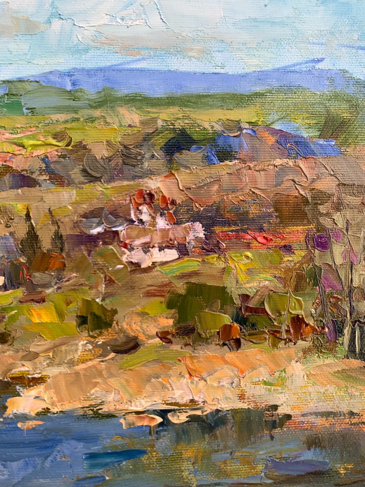 Oil painting Pond Ukrainian painter Canvas Unframed original Decor landscape
