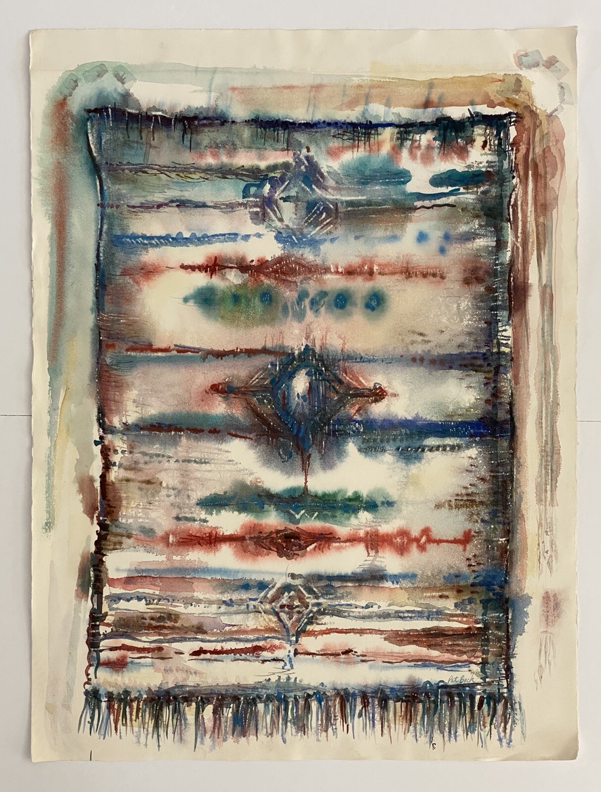 Pat Beck Ca. VTG Impressionism MOD Abstract Study Southwestern Textile Painting