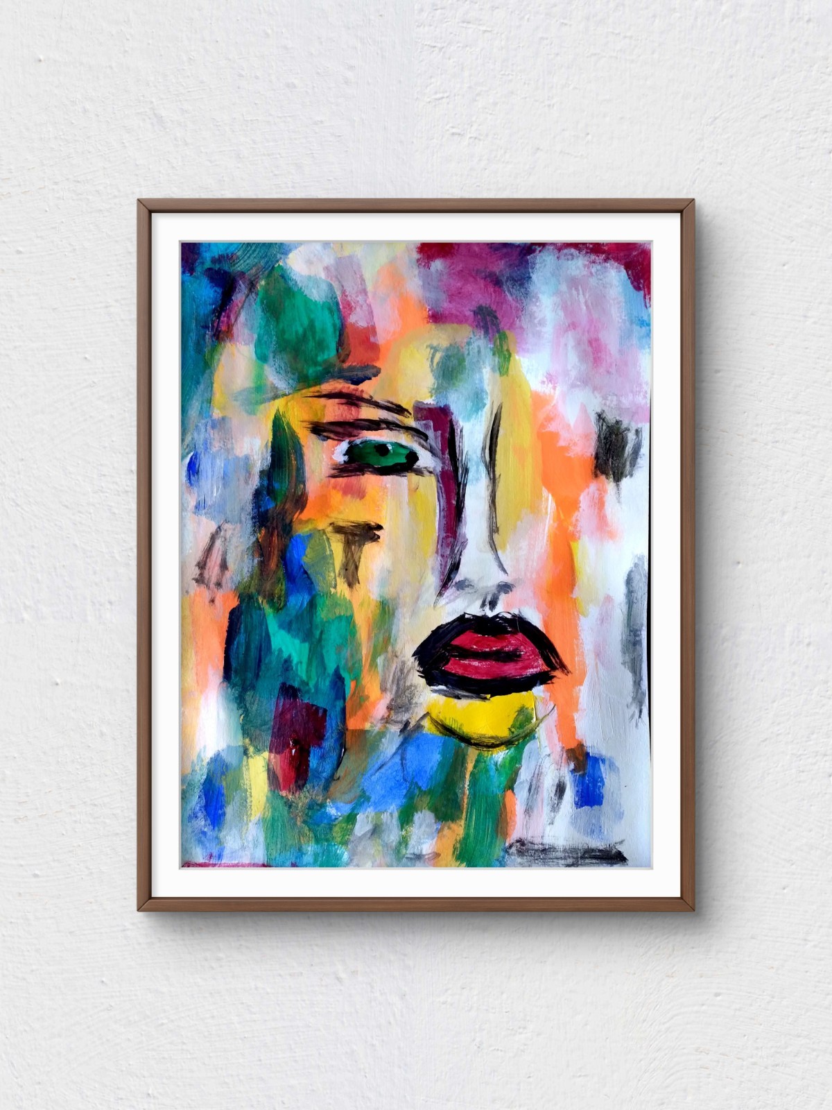Original Acrylic 9×12 Abstract Woman Face Signed Bold Multi Color Wall Art Paper