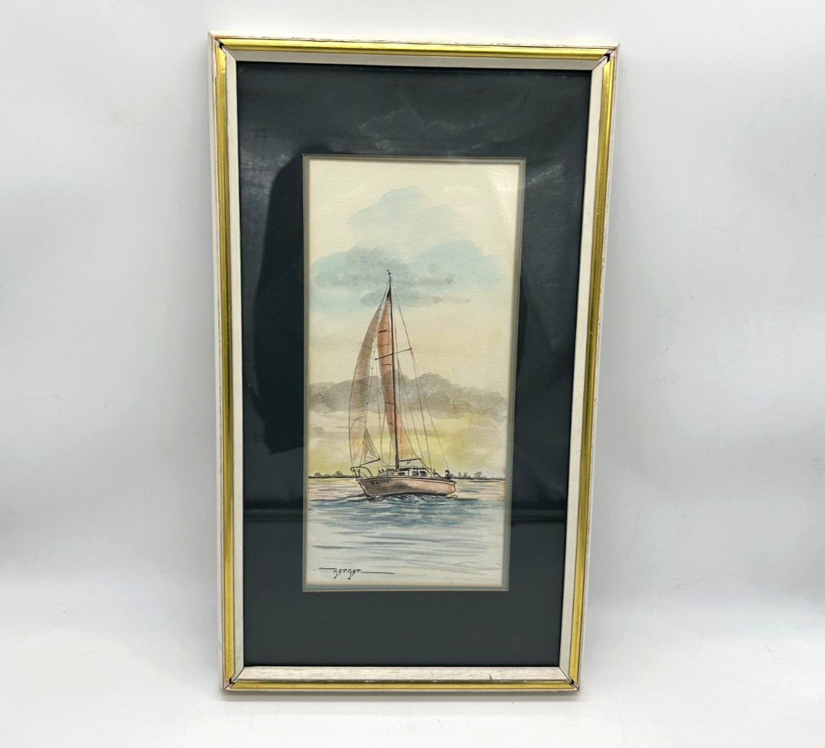 ARTIST JOSEPH BERGER WATERCOLOR PAINTING SAILING BOAT ON THE WATER SEASCAPE