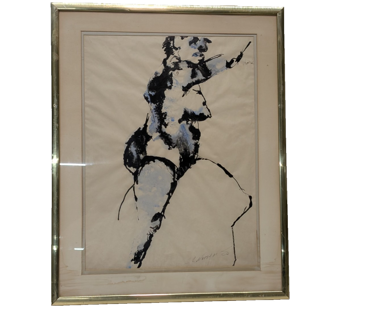 Vintage Abstract Blot Ink Painting Woman Brocquy-esque, Rorschach-esque, Signed