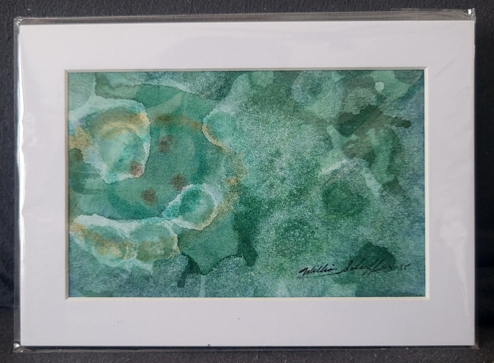 Original William Schaeffer Watercolor Note Card Abstract Signed Matted 5×7″