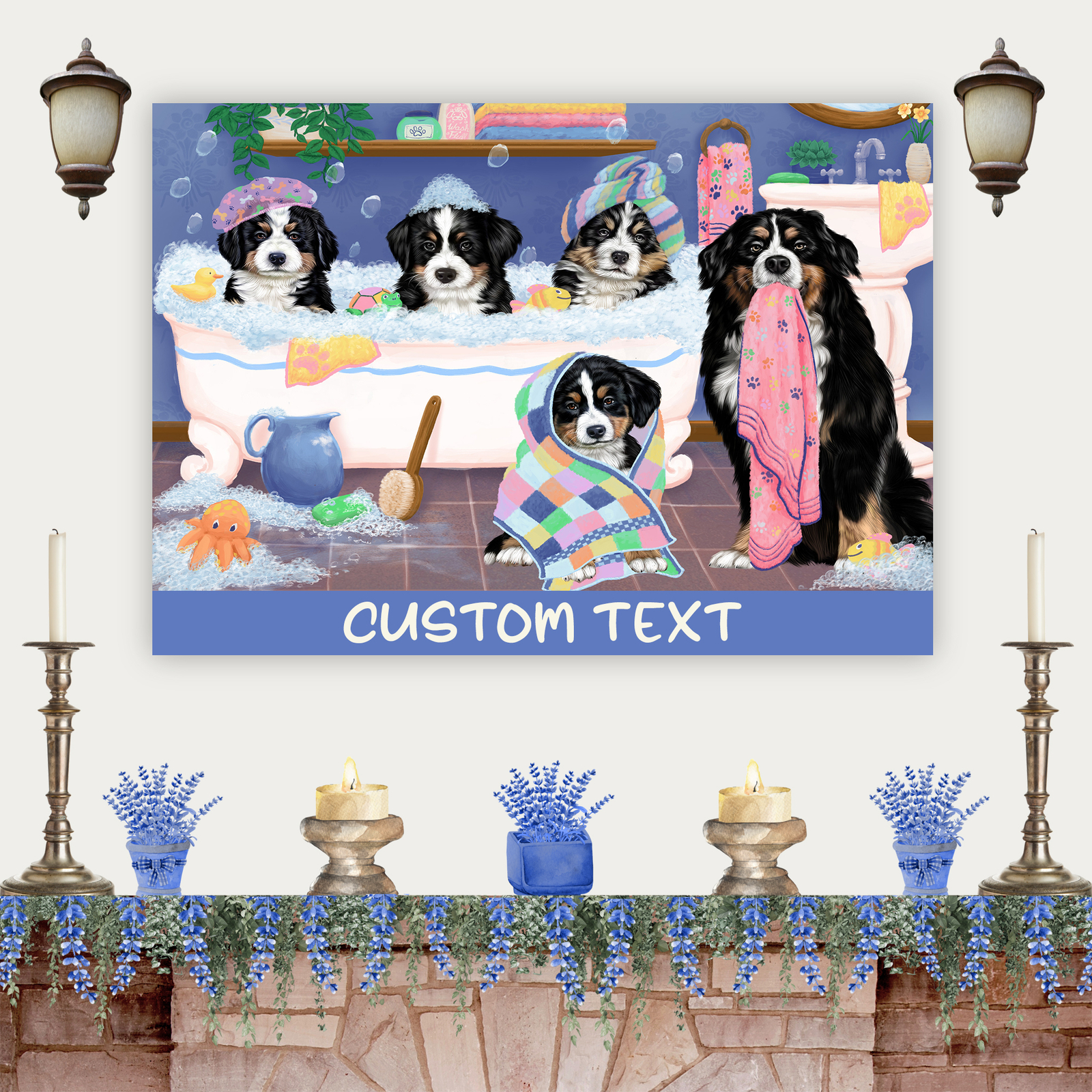 Bernese Mountain Dog Canvas .75″ Personalized Digital Painting NWT